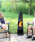 Chiminea Outdoor Fireplace Wood Burning Fire Pit With Poker And Cover Black Metal Patio Heater for cozy backyard vibes.