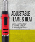 Close-up of red 3 In 1 Butane Soldering Iron Kit With Self Ignition Portable Cordless Torch And Heat Gun featuring adjustment slider.