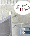 Hella Sturdy Pool Fence Wall Mount Kit For Inground Swimming Pools featuring steel anchors, latches, and hooks mounted on a wall.