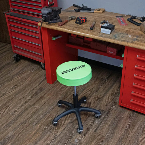 Pneumatic Mechanics Stool With Wheels Adjustable Height from 20 to 26 Inches 250 lb Capacity in garage setting