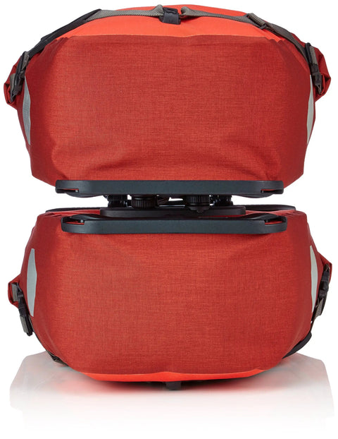 Trail Ready Rear Rack Pannier Duo Set 20 Liter Waterproof Roll Top Cordura With Reflective Trim In Signal Red And Dark Chili