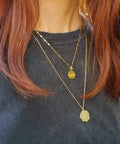 Gold Plated Medallion Coin Necklace For Women 20 Inch 18K Gold Plated Chain With 2 Inch Extender Minimalist Round Disk Pendant
