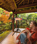 Infrared Space Heater With Tripod Stand, 7 Foot Cord, Black Finish, 100 To 300 Sq Ft Coverage, Instant Quiet Heat on patio