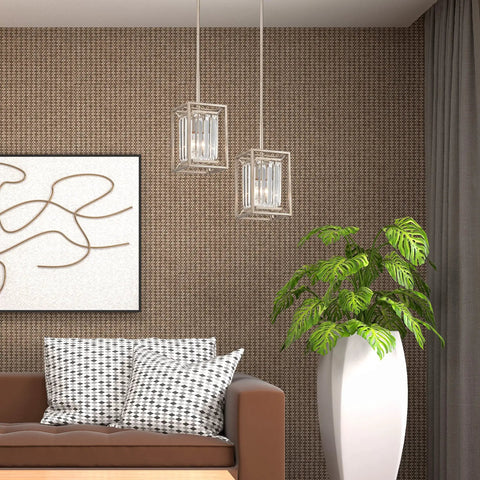 Modern room with Linares 1 Light Mini Pendant With Crystal Prism Shade In Dope Aged Platinum Finish Steel Fixture