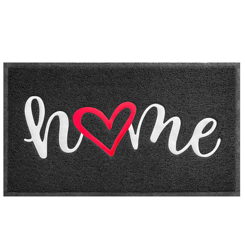 Heavy Duty Non Slip Door Mat For Indoor Outdoor Use 30 By 17.5 Inches, Easy Clean Front Entrance Mat That Grabs Mud Without Absorbing Water, Great For Garage Entryway Patio High Traffic Black with "home" text design.