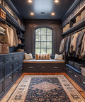 Luxury walk-in closet with dark cabinetry and 20 Pack Brushed Nickel Cabinet Pulls 5 Inch Solid Zinc Alloy Drawer Handles visible.