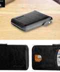 Black Men's Zipper Leather Bifold Wallet With RFID Blocking Slim Zip Around Card Holder Compact Yet Roomy Leather Wallet
