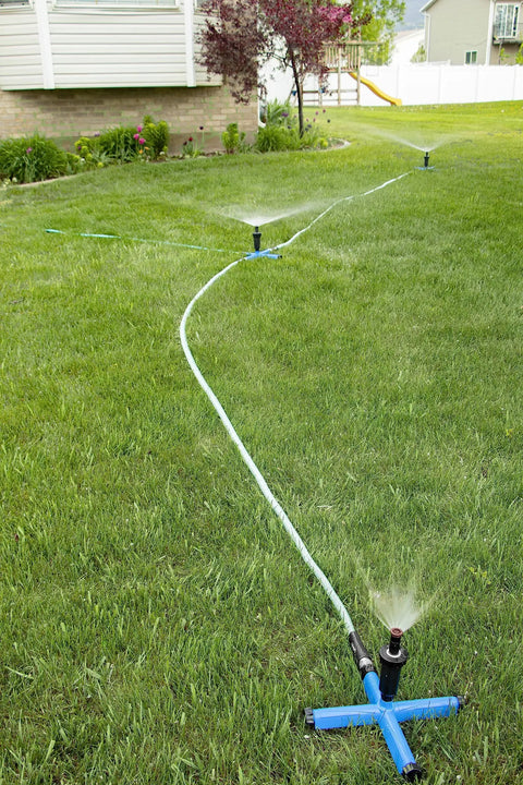 Effortless Above Ground All In One Sprinkler System For Lawn Kit Portable Yard Watering Solution No Digging Needed setup in garden