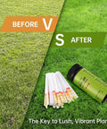 Ultimate PH Test Kit With 100 Strips For 3.5 To 9 Range next to before and after lawn comparison showing vibrant green grass.