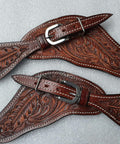 Oakleaf Tooled Leather Spur Straps For Adults With Hardware And Buckle Brown Horse Tack That Keeps Spurs Snug During Riding