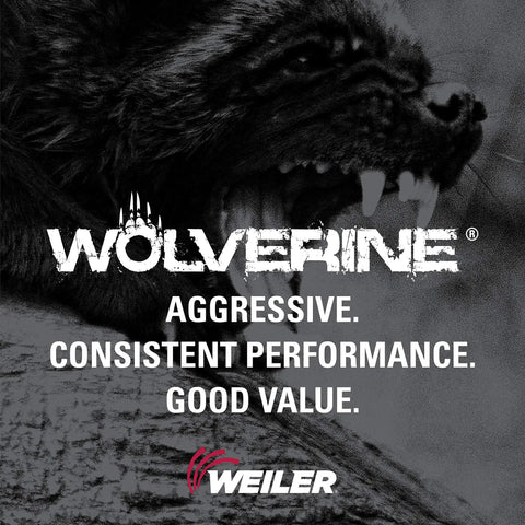 Image of a wolverine with aggressive expression, featuring text: 'Wolverine. Aggressive. Consistent Performance. Good Value.' Weiler logo.