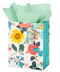Nine Inch Medium Gift Bag With Tissue Paper Bright Flower Designs For Valentine Day Easter Birthdays Bridal Showers Weddings Baby Showers And Mothers Day A Cute Floral Gift Bag For Any Special Occasion
