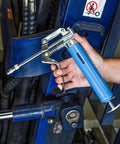 Heavy Duty Mini Grease Gun Kit With Pistol Grip, 4500 PSI, 3oz Cartridges, Zerk Fitting, 5.75 Inch Straight Extension in use