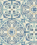 Florentine Tile Peel and Stick Wallpaper in Blue, Floral Pattern for Walls, Installs Fast and Removes Cleanly, Repositionable and Removable DIY Decor for Rentals and Apartments, Safe on Smooth Surfaces with No Residue