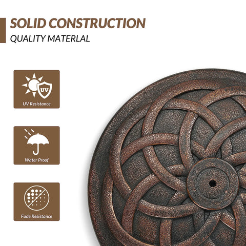 Heavy Duty 35 Lbs Bronze Umbrella Base With Adjustable Pole Holder For Outdoor Use, highlighted by solid construction details.