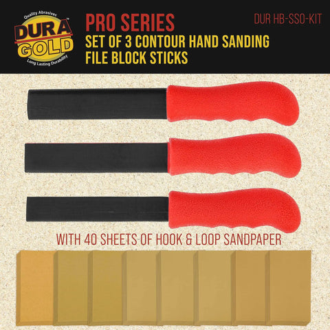 Contour Hand Sanding Block Set With 40 Sheet Hook Loop Sandpaper Kit 3 Piece Teardrop Convex Radius Profiles