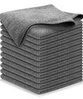 USANOOKS gray microfiber cleaning cloths, 12-pack, 12.5 x 12.5 inches, stacked