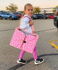 Child carrying Kids Travel Tray for Car Seat with Ipad Holder and Dry Erase Board Toddler Lap Desk for Road Trips, pink