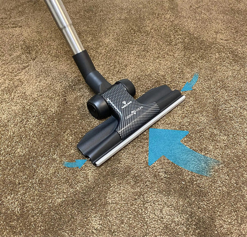 RD 285 Central Vacuum Floor Brush for Carpet and Hardwood Nozzle 11 Inch Ultra Thin Profile in use on carpet