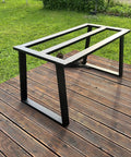 Beefy Heavy Duty Metal Table Frame For Granite Or Glass Tops on wooden deck, industrial style, 700 lb capacity, 28 inch height