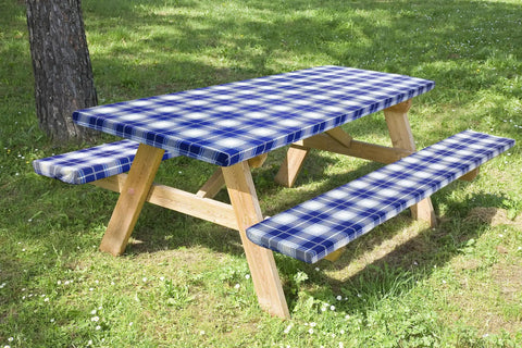 Picnic Table Cover With Bench Covers Set Includes 1 Table Cover And 2 Bench Covers 72 Inch Navy Blue Outdoor Tablecloth Waterproof And Windproof