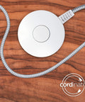 6 Ft Braided Extension Cord With Switch On Off Plug, showing non-slip base on wood table, 2 Pack, 3 Prong, White And Gray
