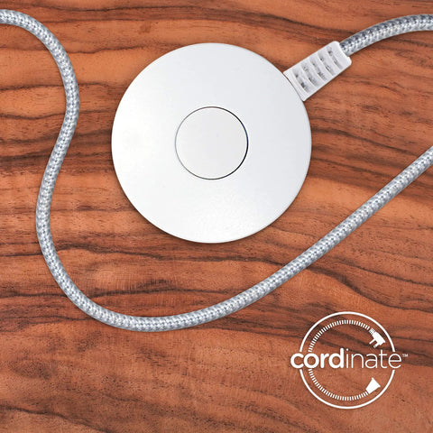 6 Ft Braided Extension Cord With Switch On Off Plug, showing non-slip base on wood table, 2 Pack, 3 Prong, White And Gray