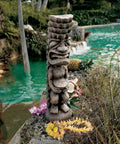 Luau Tiki Totem Pole Statue For Indoor Outdoor Decor 23 Inch Cast Stone Resin Idol With Woodtone Finish Tropical Garden