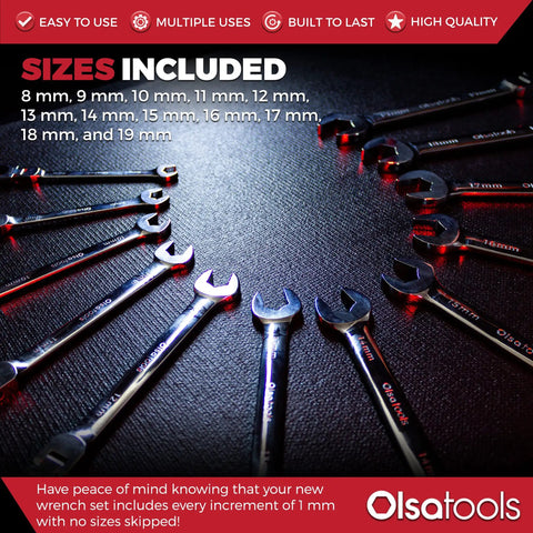 Flex Head Ratcheting Wrench Set 12 Piece Metric Six Point Box End With 120 Tooth Precision Gear for Tight Spaces displayed in circle