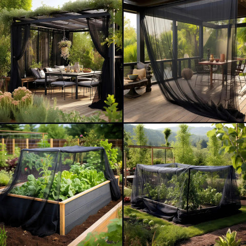 10x10 Ft Mosquito Netting For Garden Patio Doors Windows Outdoor And Indoor Use Raised Bed Screen Mesh Barrier Black