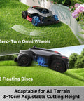 LiDAX Ultra 3000 All Terrain Robotic Lawn Mower with zero-turn omni wheels, 2 floating discs, adjustable cutting height on grass