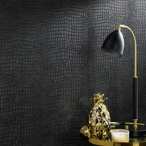 Charcoal Gray Crocodile Texture Wallpaper Dope Paste The Wall Straight Match 25 Inch Pattern Repeat Elegant Dramatic Accent For Living Room And Bedroom Durable Finish Easy DIY