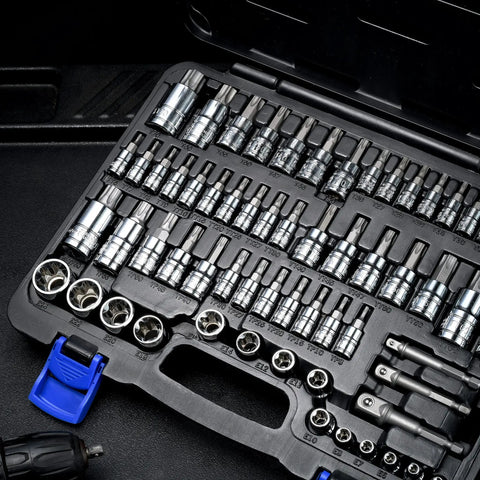 63-Piece Torx Bit Socket And External Torx Socket Set Beefed-Up With Standard Torx T, Tamper Proof TT, Torx Plus TP, And External E Sockets