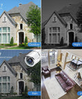 Collage showcasing 4 Pack 2MP 1080P HD TVI Security Cams Outdoor Indoor IP67 Weatherproof Bullet CCTV with night vision and wide view.