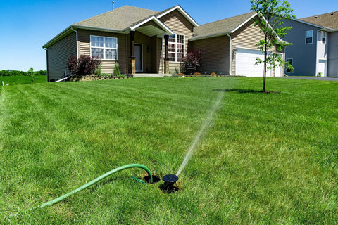 In Ground Impact Sprinkler With Click N Go Hose Connect for Quick Install Lawn Irrigation in action on a green lawn