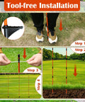 Tool-free installation of 45 Inch Fiberglass Step In Electric Fence Post Kit With 20 Temporary Stakes And Clips For Cows Sheep