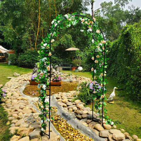 Heavy Duty Rustproof Iron Garden Arbor Wedding Arch, 95.3 Inch High By 45 Inch Wide, Built To Last Pergola Trellis in garden setting