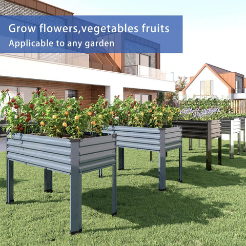 Set Of 2 Galvanized Raised Garden Beds With Legs, 48 By 18 By 30 Inches Elevated Planter Box For Backyard Garden, visible outdoors