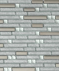 3D textured linear glass tile mosaic, sparkling silver crystal with metallic shine for kitchen backsplash, bathroom, shower walls.