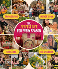 Collage of seasonal celebrations featuring onion seed packs, labeled for Thanksgiving, Mother’s Day, Christmas, and any occasion.