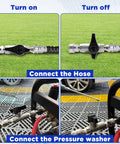 PWACCS stainless steel 3/8 in ball valve shut-off for pressure washer hose; front view with ON/OFF handle