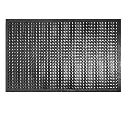 All Day Comfort Anti Fatigue Rubber Floor Mat With Drainage Holes For Easy Cleaning, Grease And Stain Resistant, Heavy Duty 36 Inch By 60 Inch Black Mat Ideal For Workstations, Assembly Lines, And In Plant Use