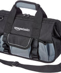 Durable Electrician Tool Bag With Strap And 50 Pockets, Upright Non Collapsing Design, 600D Oxford Cloth And 1680D Accents, Black And Gray, 20 By 9.5 By 14 Inches