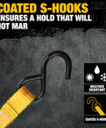 Heavy Duty 1 Inch By 12 Foot Cam Buckle Straps Set, 2 Pack, black coated S-hook and yellow strap, weather resistant