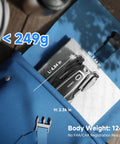 4K Camera Drone With FPV And Foldable Design For Adults And Kids shown in a blue bag, dimensions labeled, lightweight under 249g