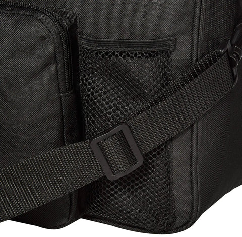 Close-up of New Improved Travel Bag Case for Nespresso Essenza Mini and Pixie with durable strap and mesh side pocket.