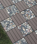 Interlocking Stone Deck Tiles 12x12 for Indoor Outdoor Use in Grey and White Real Pebble Slices Durable Patio Pathway DIY Upgrade
