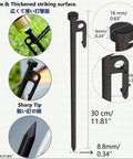 Heavy Duty Tent Stakes 12 Inch Pack Of 4 With Camp Rope Guy Lines And Storage Bag, detailed view with measurements and features.