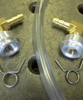 External Aluminum Gas Tank Fuel Gauge With Clear Sight Window And Twelve Inch Clear Fuel Hose Brass Elbows One Eighth Inch NPT