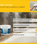 Fast Plug Hydraulic Cement For Masonry Cracks And Leaks, Stops Leaks Instantly, 4 Lb Powder Mix, Waterproof, Use Interior Exterior